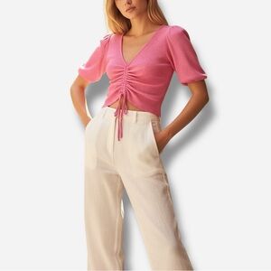 🌸New🌸 Zara Short Sleeve Crop Top Size Large & Medium Pink NWT